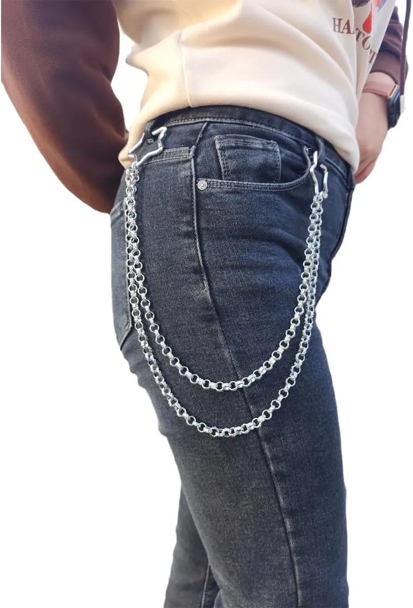 Wallet Chain Pants Pocket Chain Belt Chains Jean Chains 22.5" Silver Keychain with Both Ends Lobster Clasps Keys, Wallet, Jeans Pants Belt Loop Purse Handbag