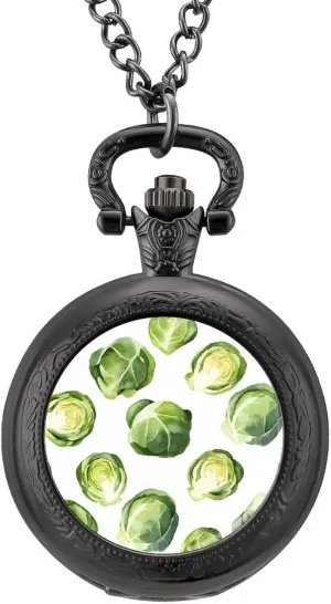 Watercolor Brussel Sprouts Vintage Quartz Pocket Watch with Chain Numerals Scale for Christmas Graduation Birthday Gift