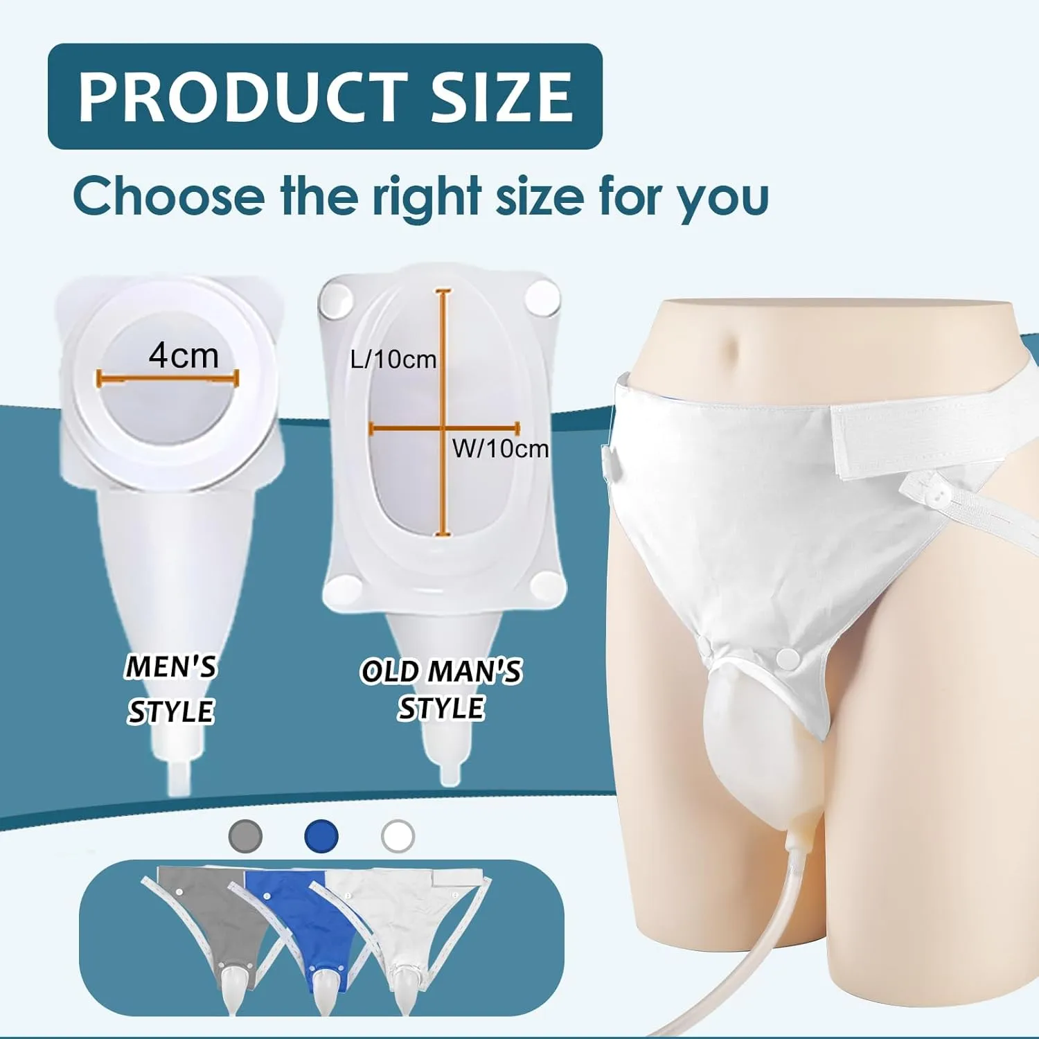 Wearable Urine Collector Set with 2 Bags (1000ml/2000ml), 1.2M Catheter, Urine Catching Capsule, Breathable Cotton Pants for Elderly Men Gray