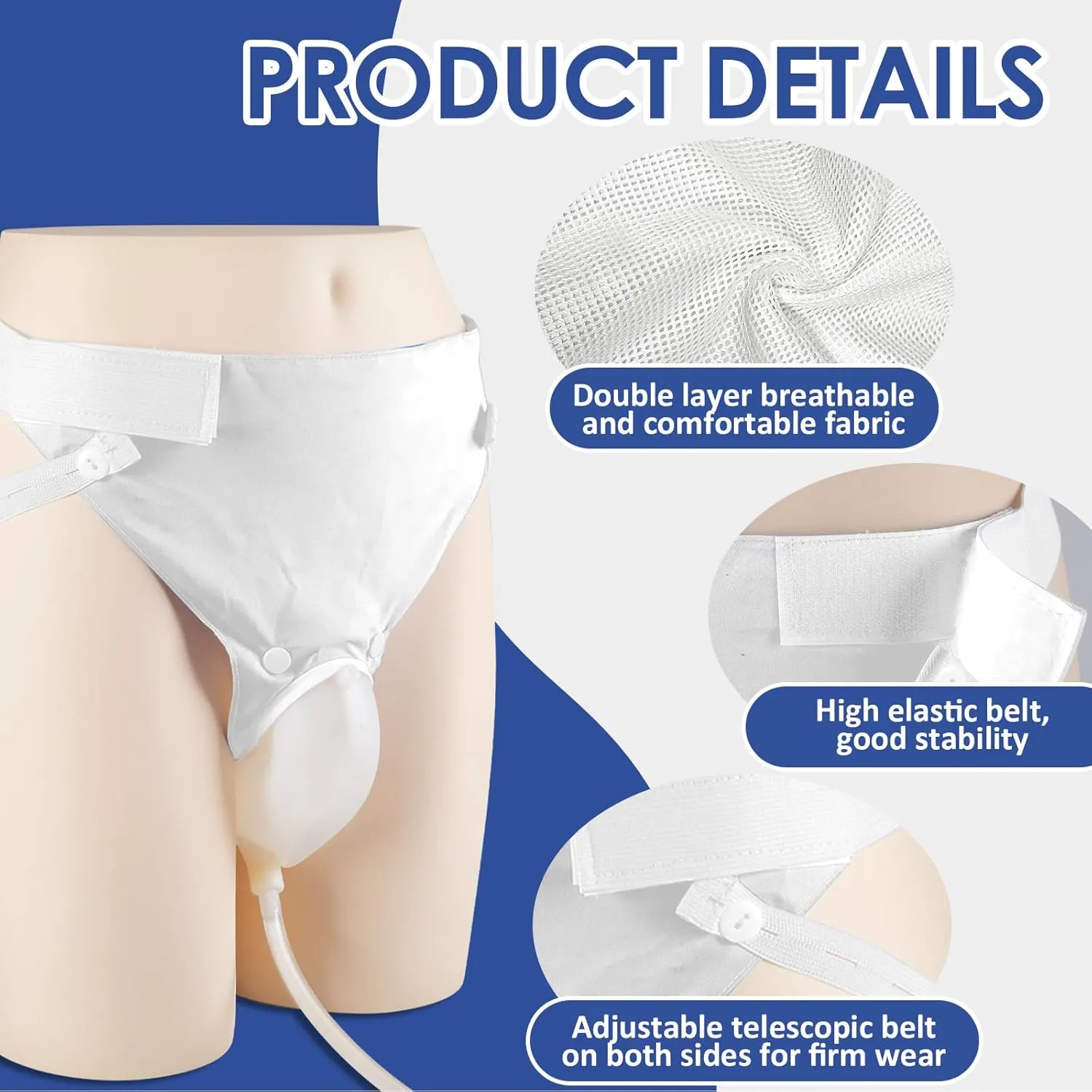 Wearable Urine Collector Set with Silicone Catching Capsule, 1.2M Flexible Catheter, Comfortable Cotton Pants, 1000ml & 2000ml Collection Bags for Men Black