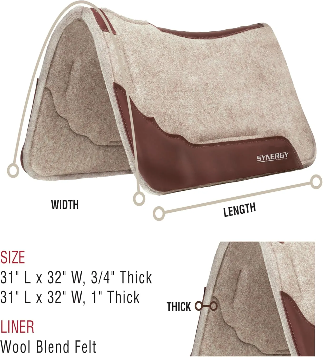 Weaver Leather Synergy Contoured Performance Saddle Pad, 32" L x 34" W - 1" Thick