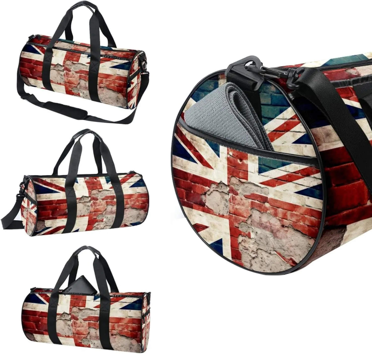 Weekender Travel Bag,Small Gym Bag,British Flag Graffiti Wall,Gym Duffle Bag