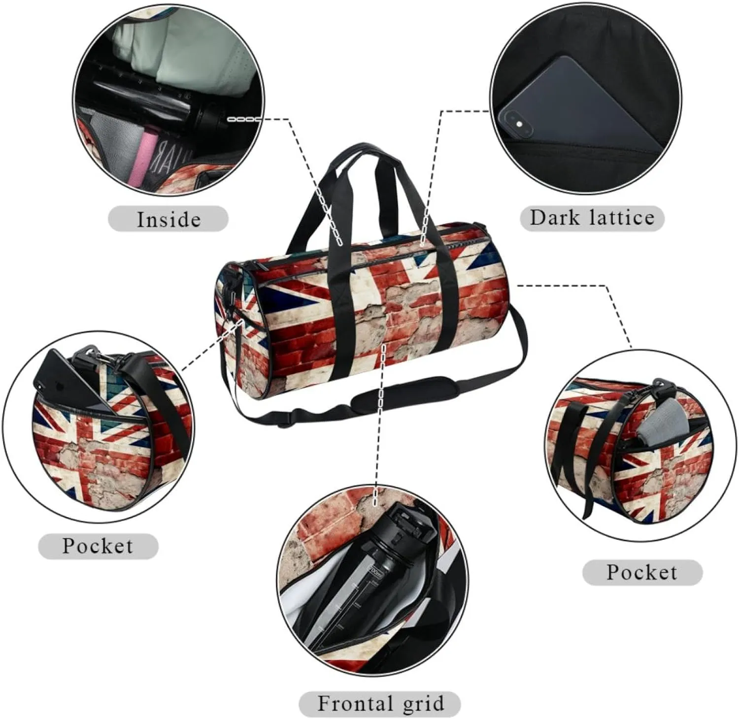Weekender Travel Bag,Small Gym Bag,British Flag Graffiti Wall,Gym Duffle Bag