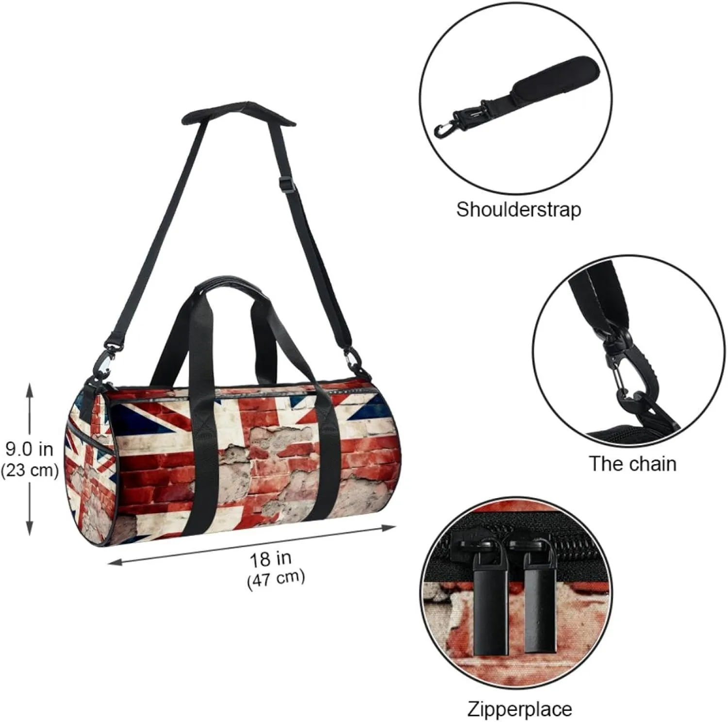 Weekender Travel Bag,Small Gym Bag,British Flag Graffiti Wall,Gym Duffle Bag