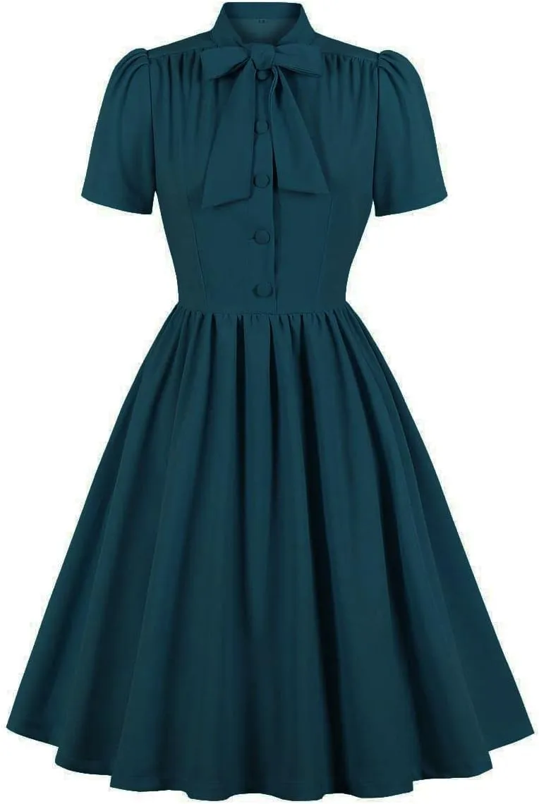 Wellwits Women's Tie Neck Vintage Button Down Shirt Cocktail Dress