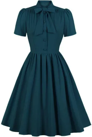 Wellwits Women's Tie Neck Vintage Button Down Shirt Cocktail Dress