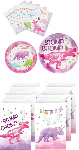 WERNNSAI 16Pcs Dinosaur Party Bags   48 PCS Dinosaur Paper Plates Napkins