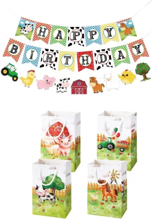 WERNNSAI 16PCS Farm Party Favor Bags   Farm Animals Birthday Banner