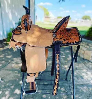 Western Barrel Racing Wooden Tree Horse Saddles Handmade Premium Leather Comfort Horses Trail Equestrian Tooled Carved Horse Saddle Riding Size: 10-18 inches Seat, KK14