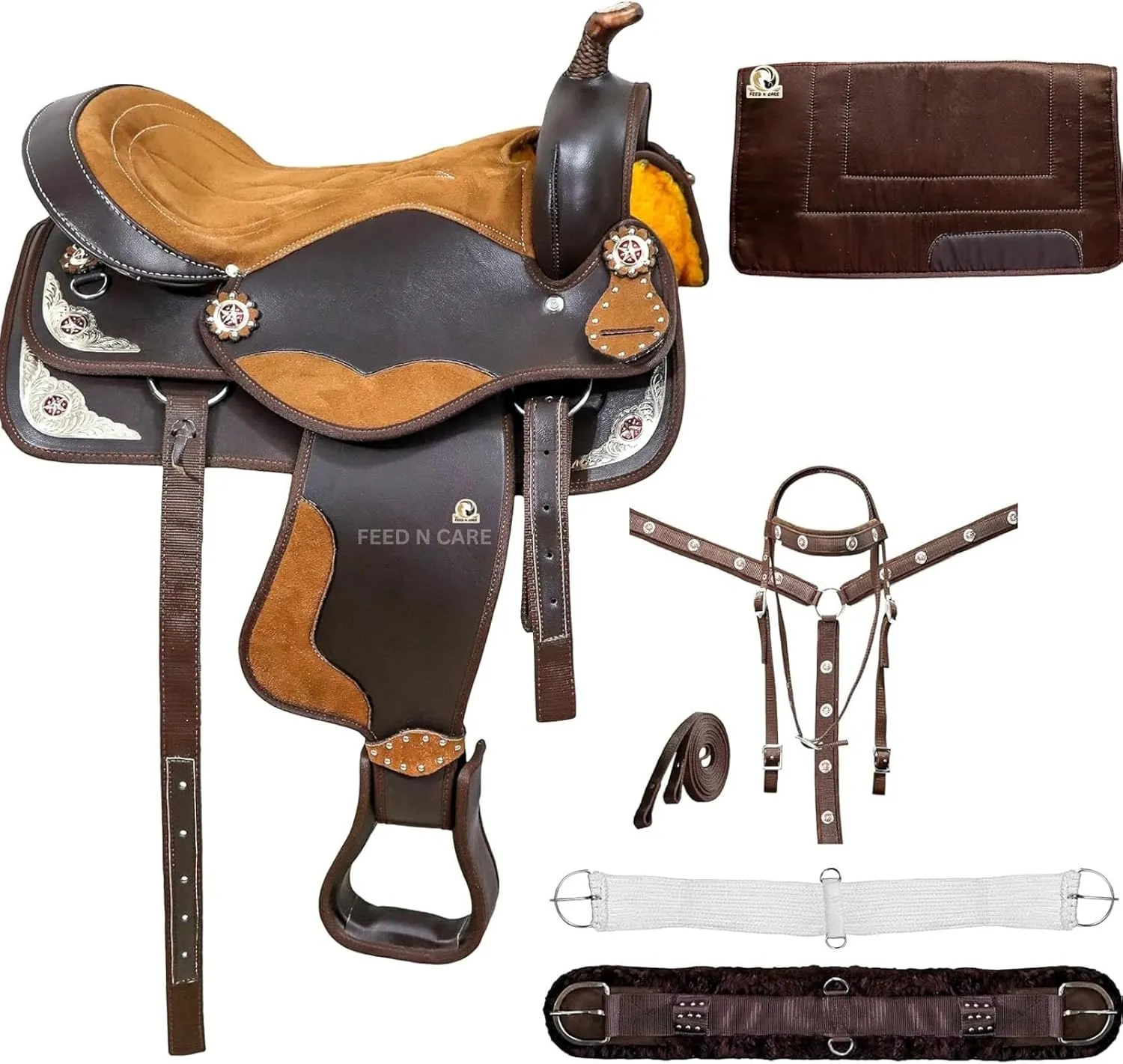 Western Synthetic Horse Saddle Light Weight Cordura Comfy Padded Horse Seat Equestrian Horse Saddle for Barrel Racing & Trail Riding Breast Collar 10 to 18 Inch Seat