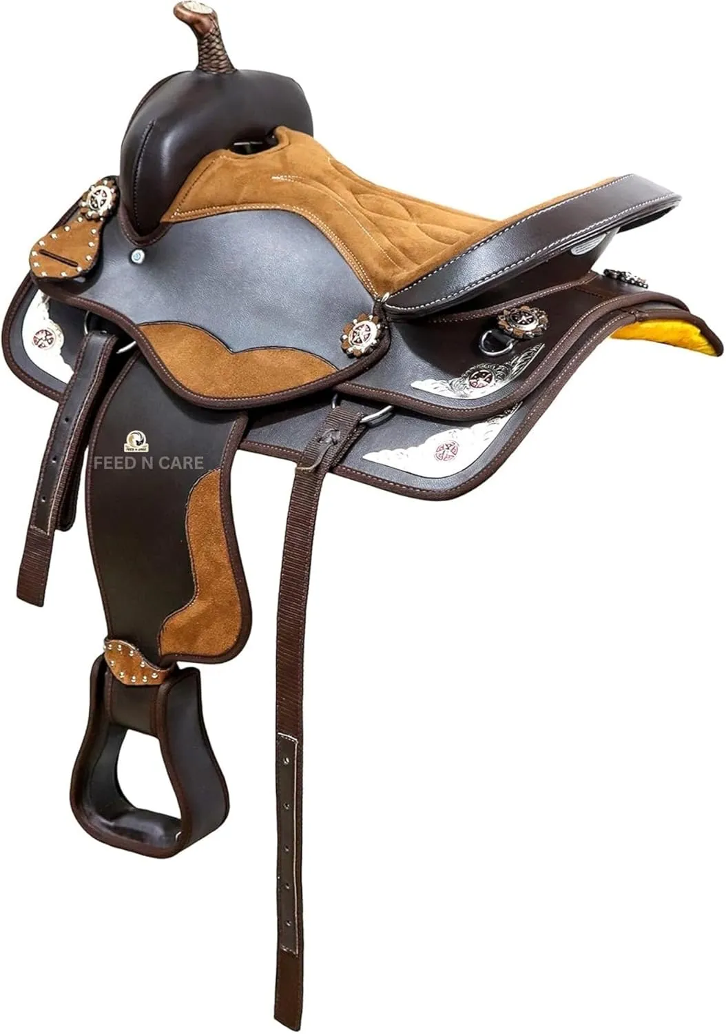 Western Synthetic Horse Saddle Light Weight Cordura Comfy Padded Horse Seat Equestrian Horse Saddle for Barrel Racing & Trail Riding Breast Collar 10 to 18 Inch Seat