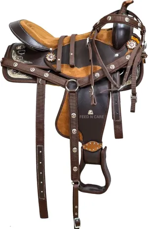 Western Synthetic Horse Saddle Light Weight Cordura Comfy Padded Horse Seat Equestrian Horse Saddle for Barrel Racing & Trail Riding Breast Collar 10 to 18 Inch Seat