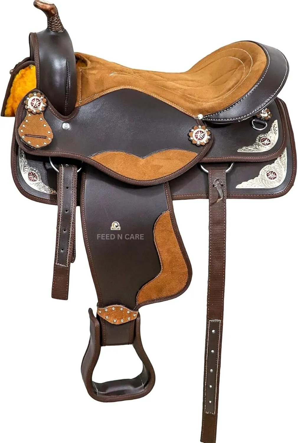 Western Synthetic Horse Saddle Light Weight Cordura Comfy Padded Horse Seat Equestrian Horse Saddle for Barrel Racing & Trail Riding Breast Collar 10 to 18 Inch Seat