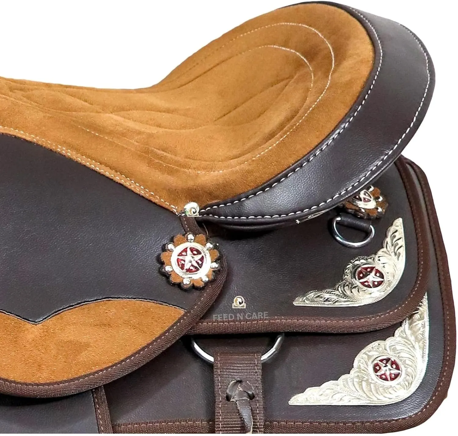 Western Synthetic Horse Saddle Light Weight Cordura Comfy Padded Horse Seat Equestrian Horse Saddle for Barrel Racing & Trail Riding Breast Collar 10 to 18 Inch Seat