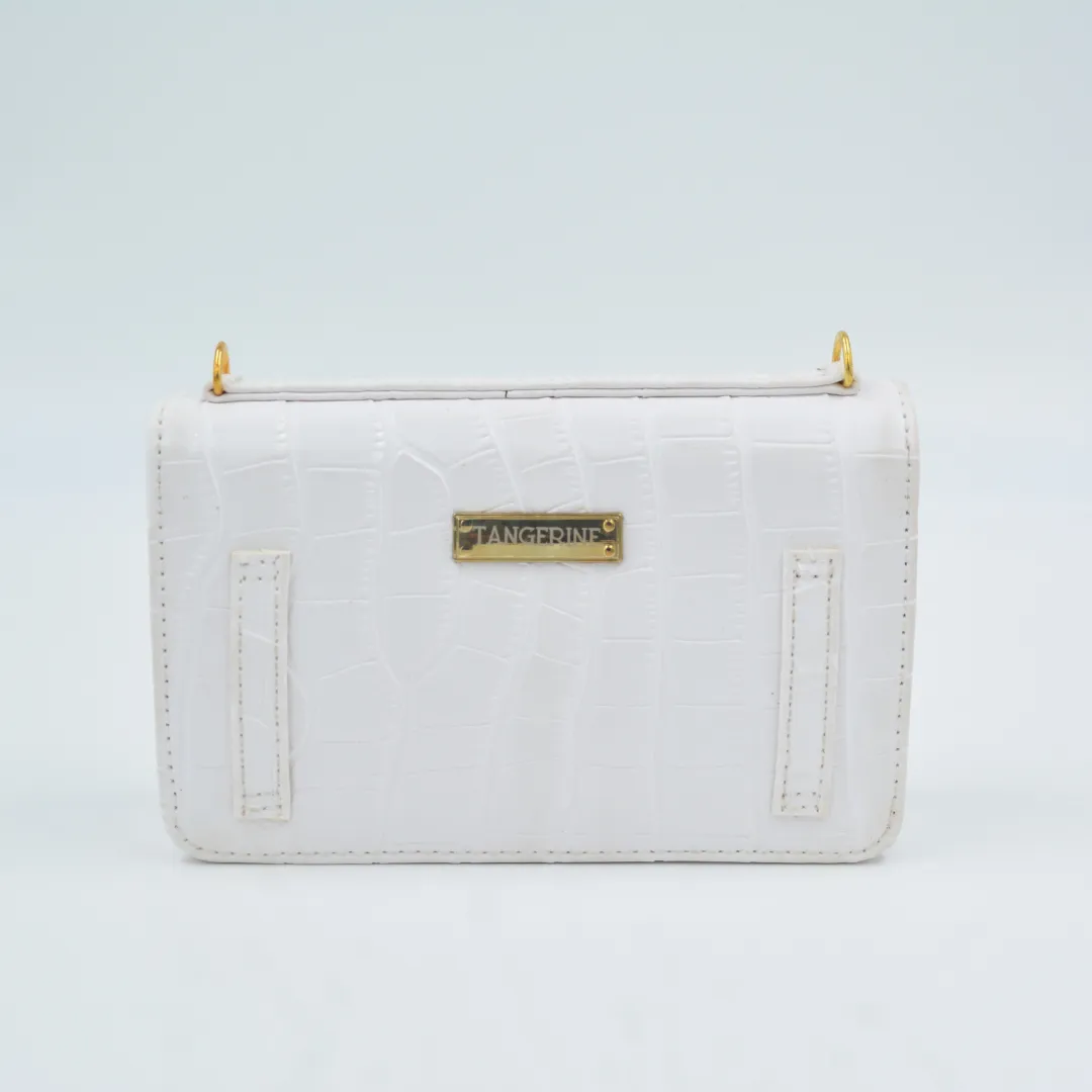 White Croc Embossed Monogram Bag