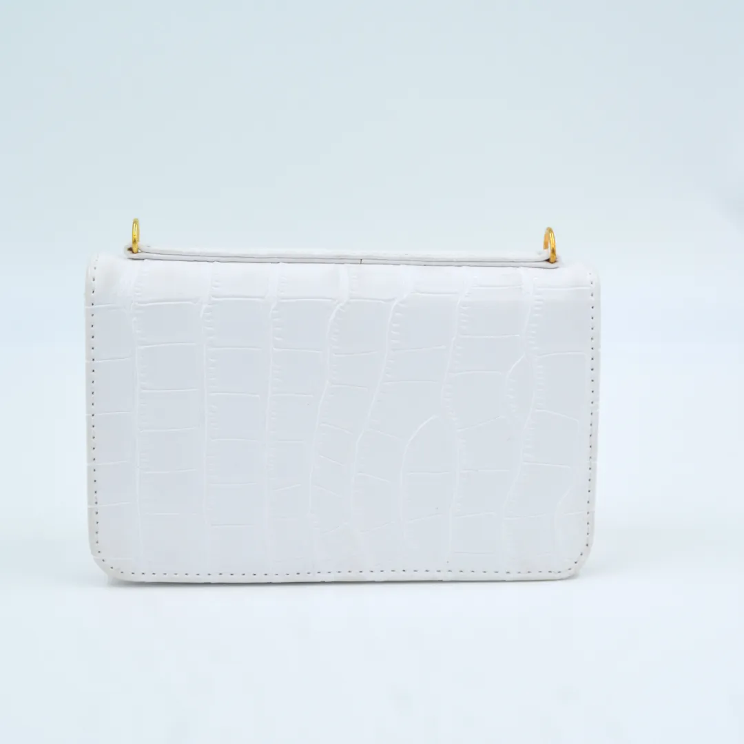 White Croc Embossed Monogram Bag