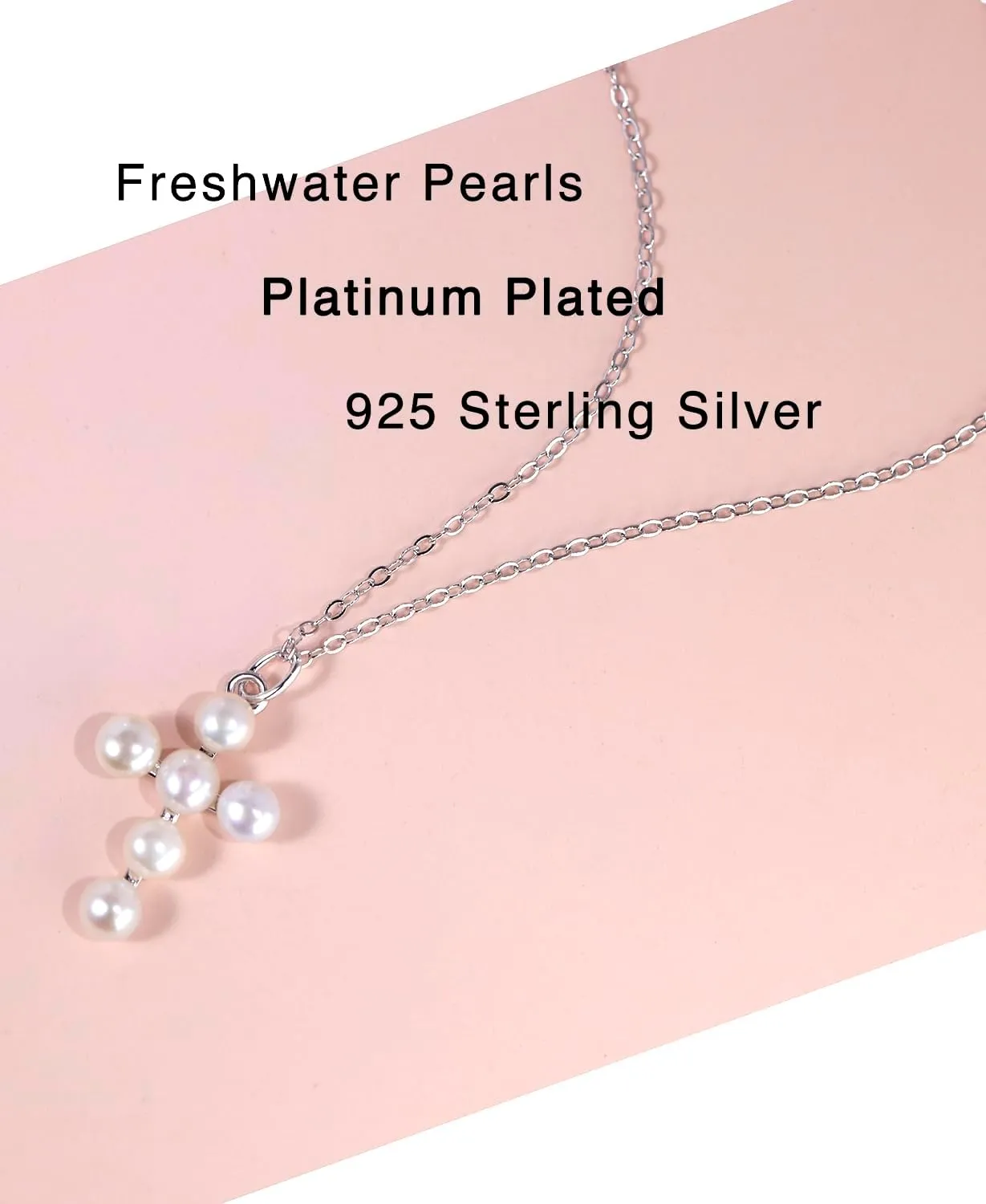 Wicary Pearl Cross Necklace for Women Sterling Silver Freshwater Pearl Pendant Necklaces Christian Jewelry for Women Meaning Gifts for Anniversary Wedding Bridesmaid