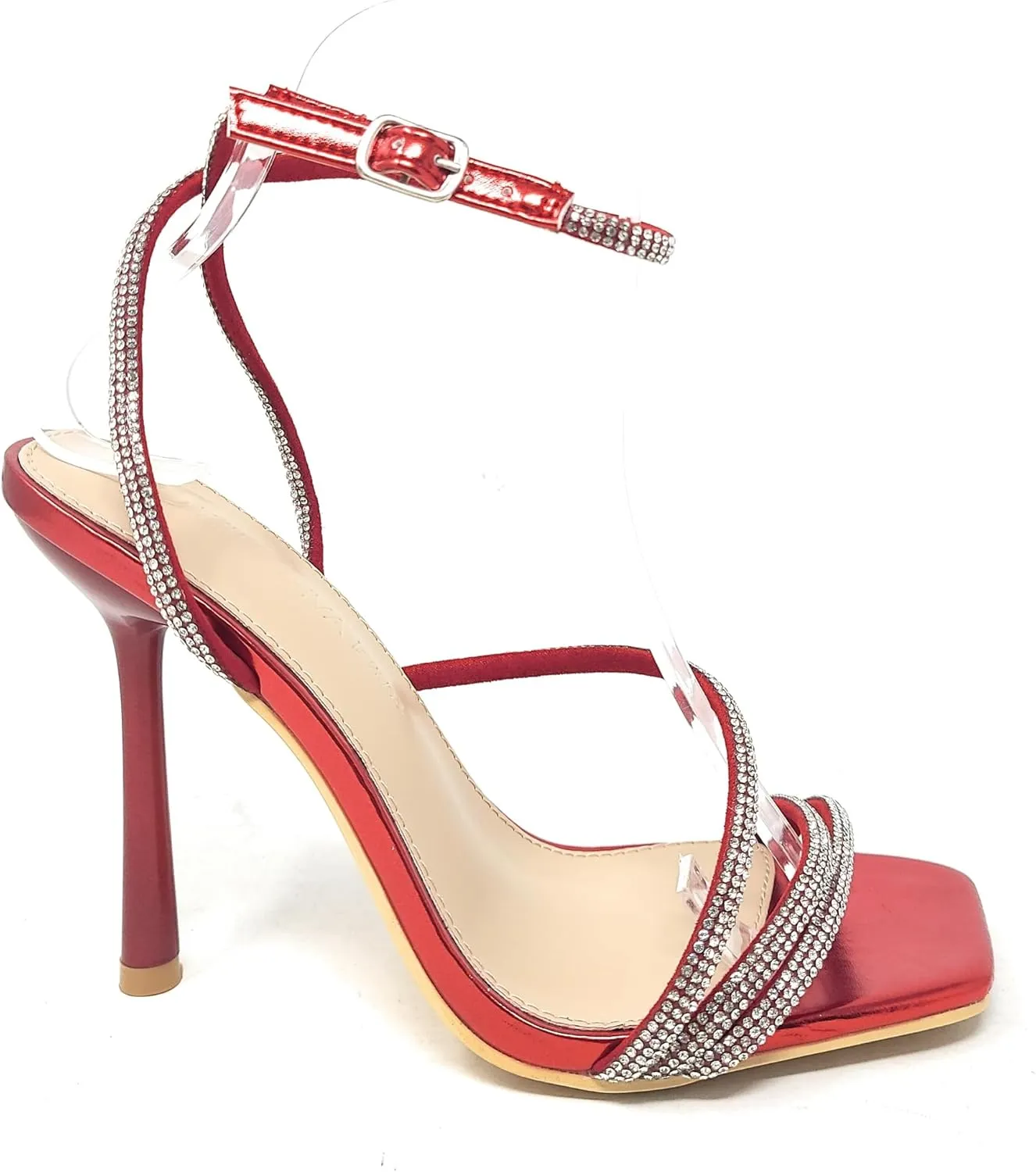 Wild Diva Women's Square Toe Rhinestone Embellished Straps Formal Stiletto High Heels Narala-02