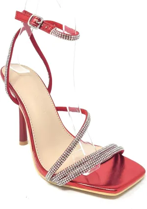 Wild Diva Women's Square Toe Rhinestone Embellished Straps Formal Stiletto High Heels Narala-02