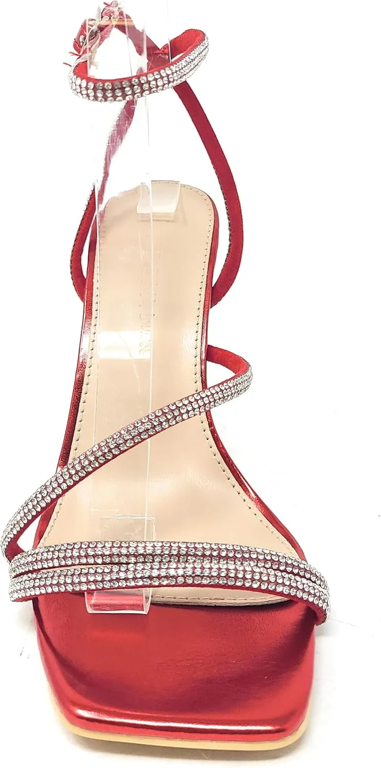 Wild Diva Women's Square Toe Rhinestone Embellished Straps Formal Stiletto High Heels Narala-02