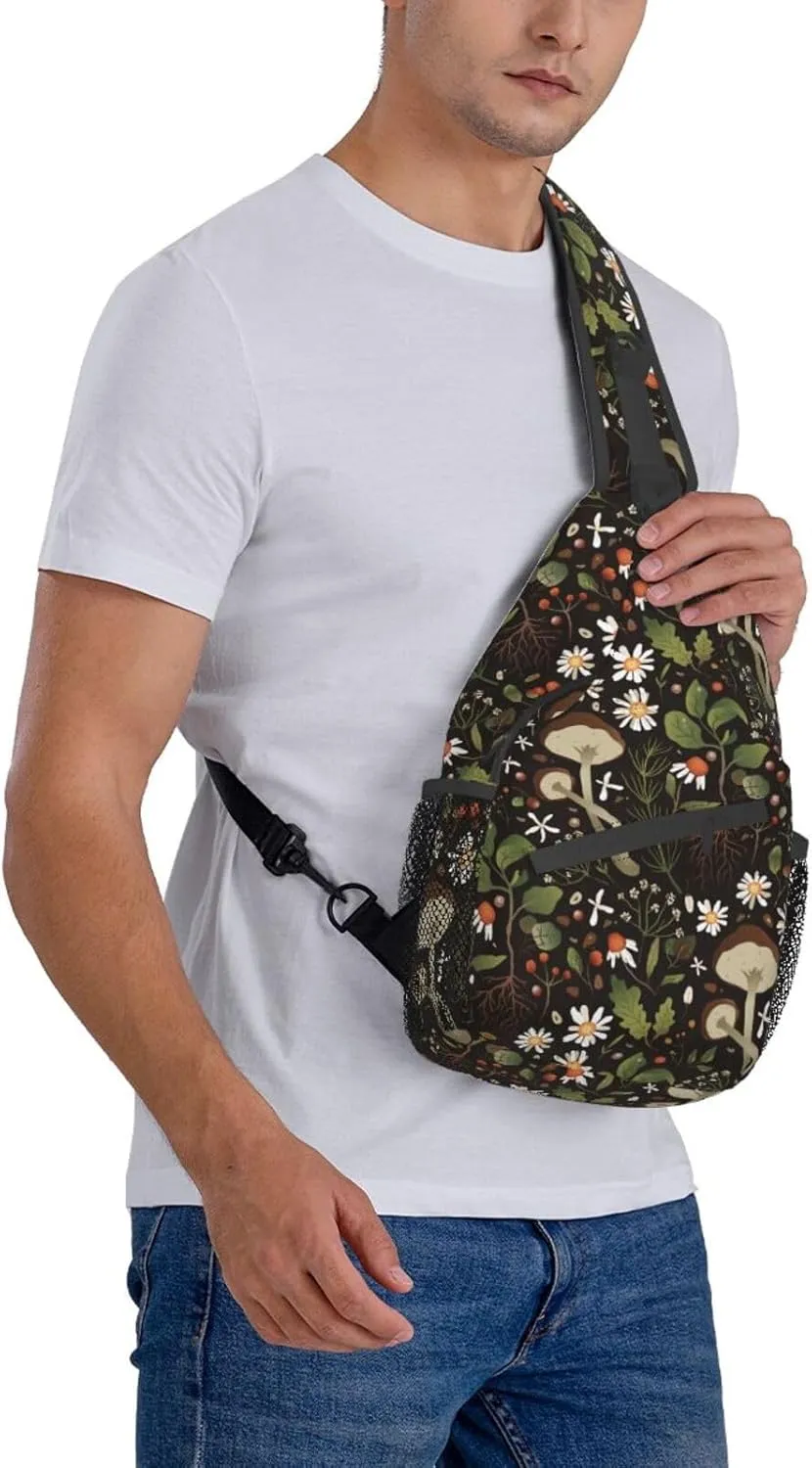 Wild Mushroom Sling Bag,Multipurpose Crossbody Backpack Shoulder Chest Bag for Women Men Travel Hiking Daypack
