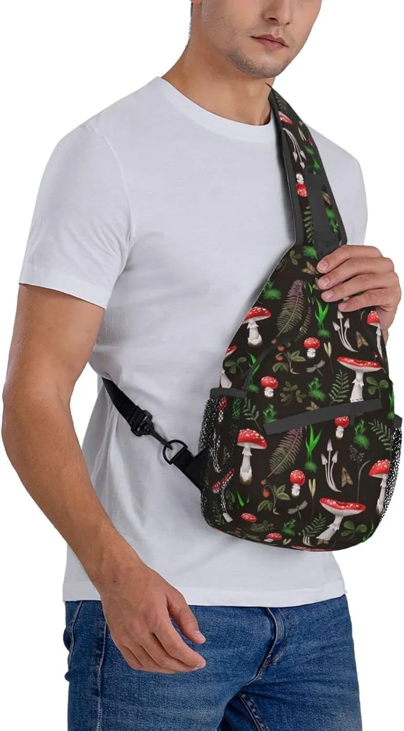 Wild Mushroom Sling Bag,Multipurpose Crossbody Backpack Shoulder Chest Bag for Women Men Travel Hiking Daypack