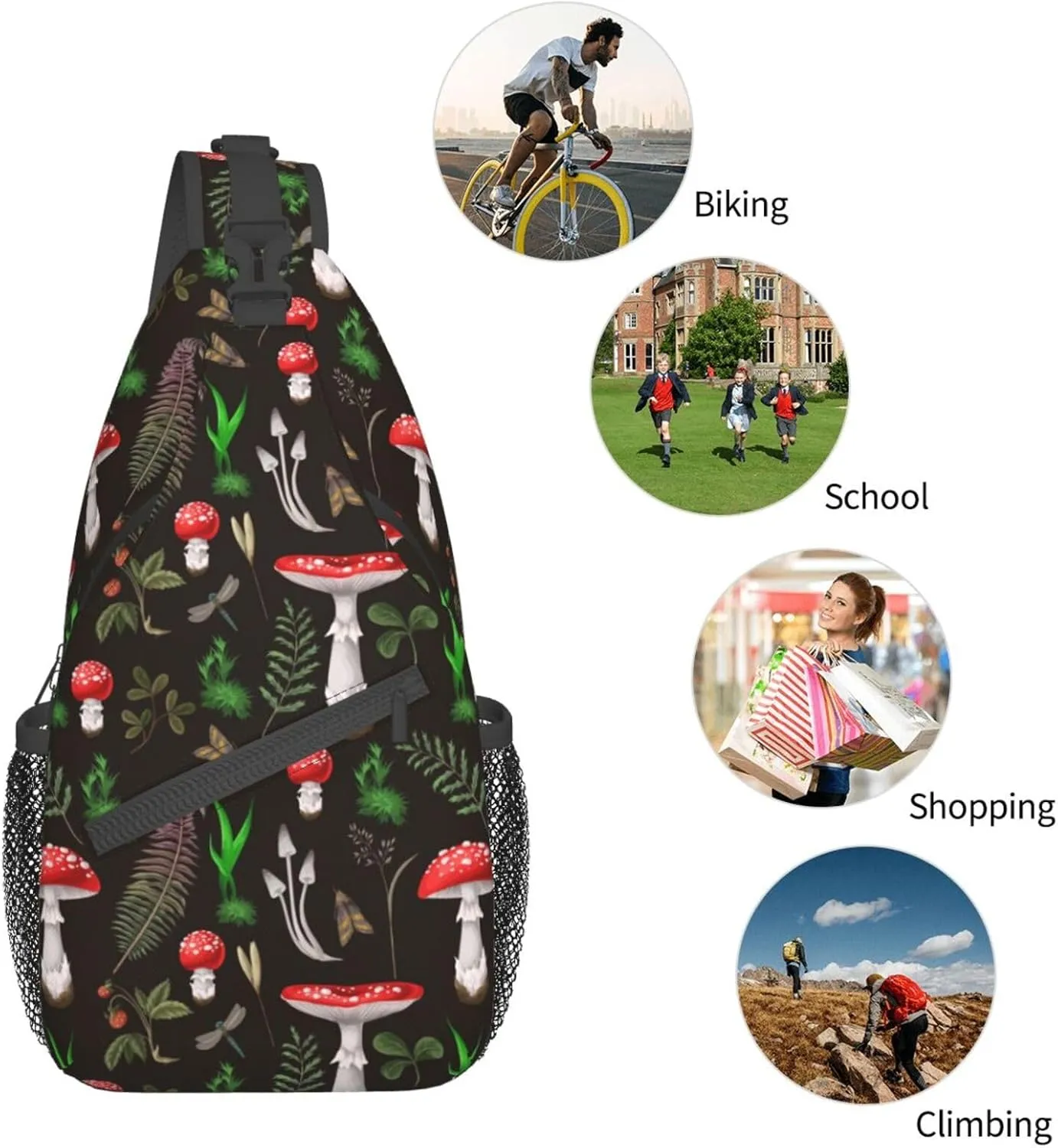Wild Mushroom Sling Bag,Multipurpose Crossbody Backpack Shoulder Chest Bag for Women Men Travel Hiking Daypack
