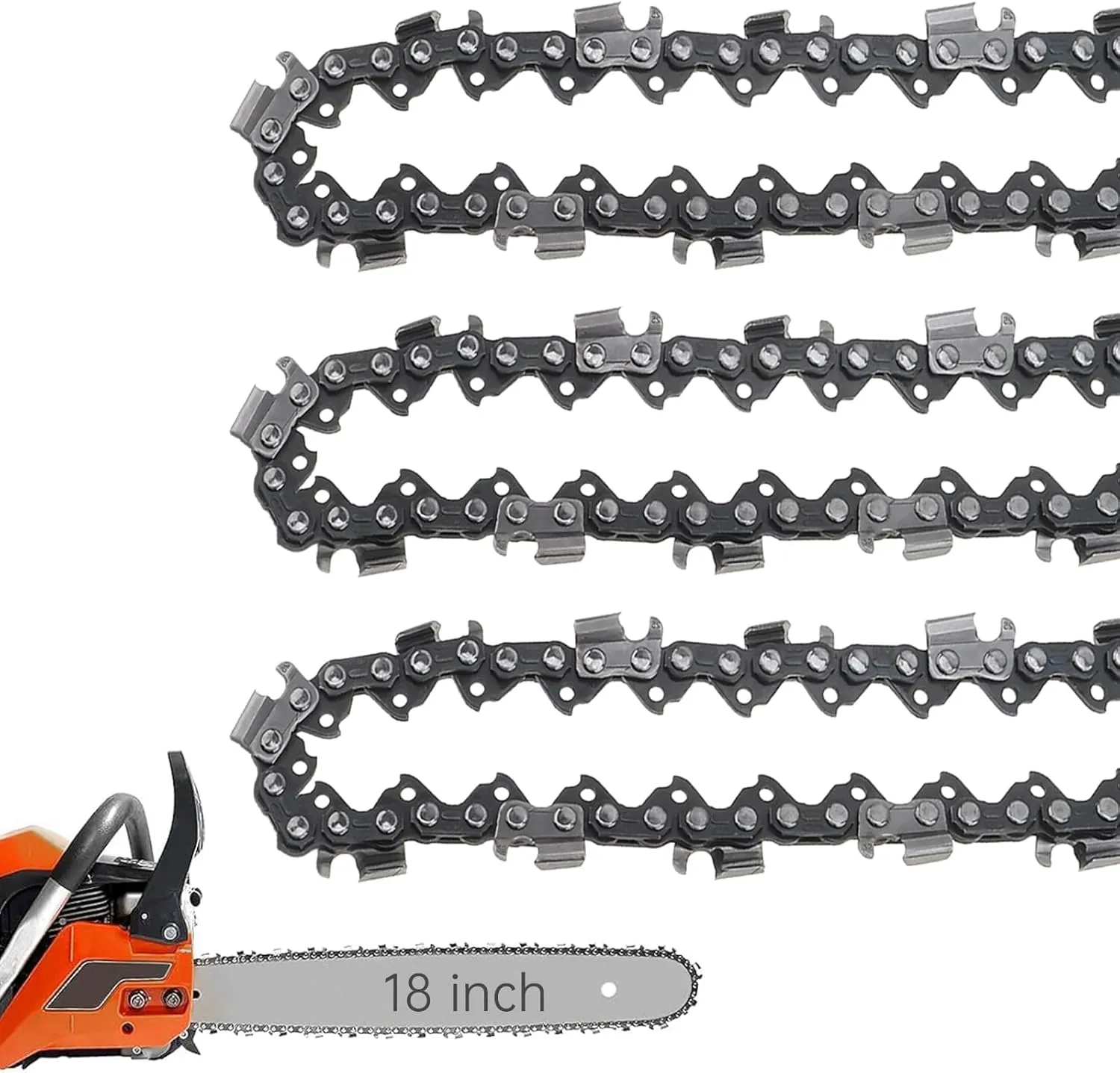 Windance 3 Pack, 18inch Gauge 72 Drive Link Chainsaw Chain Fit for Husqvarna/Dolmar/Jonsered, Heavy Duty Carbon Steel Saw Chain