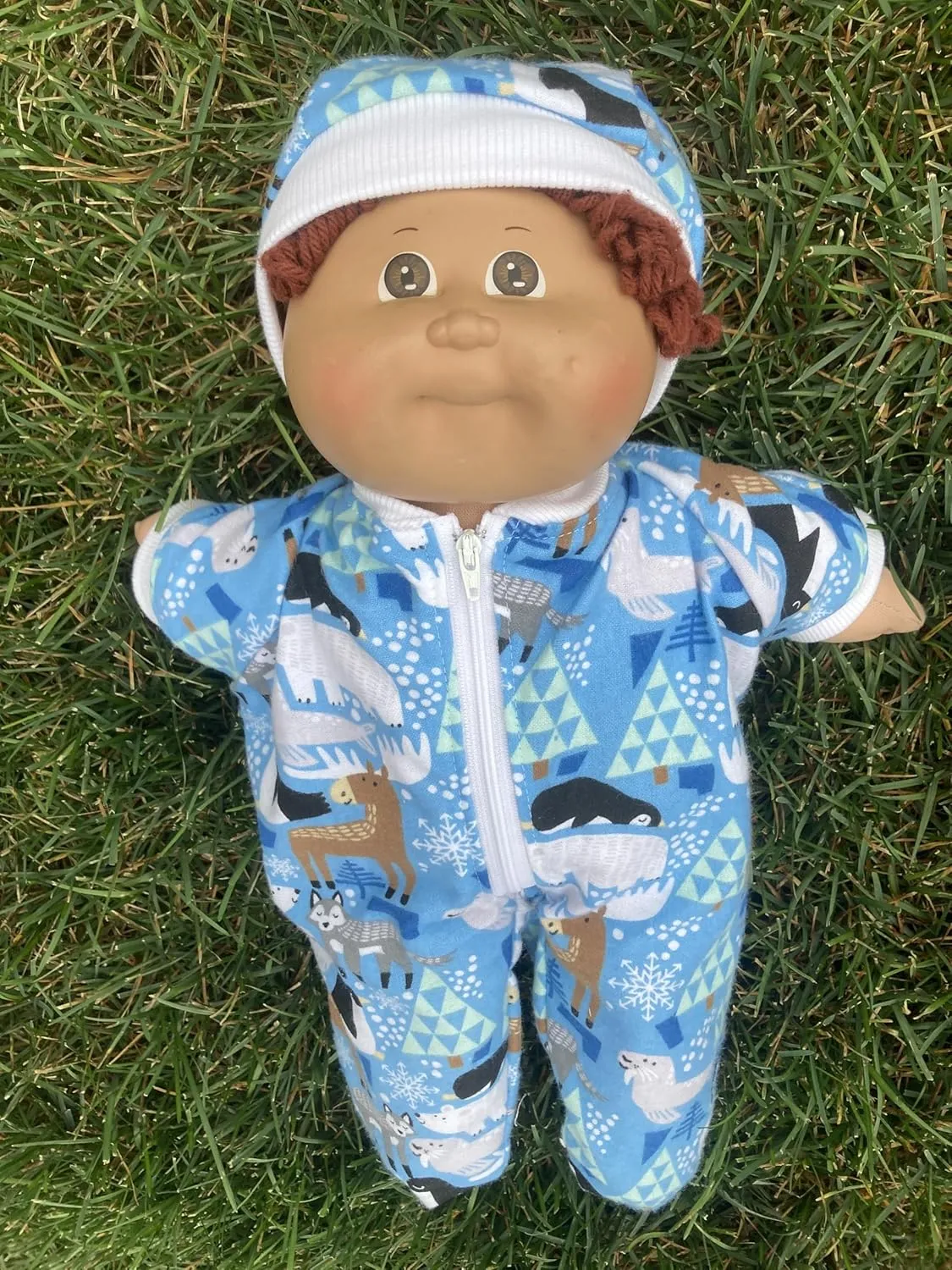 WINTER! 16” Inch, Cabbage Patch Outfit, Cabbage Patch Doll Clothes. Fits Boy Dolls. Artic Print Pjs And Hat