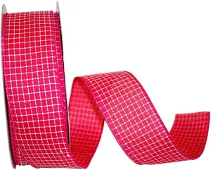 Wire Edged Saddle Stitch Check Linen Shocking Pink 2 1/2" 50 Yards