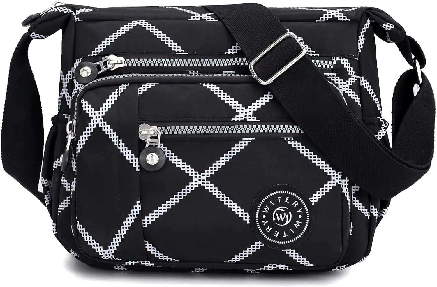WITERY Nylon Shoulder Bags for Women - Multi-Pocket Zipper Waterproof Travel Purse Casual Small Lightweight Messenger Bag