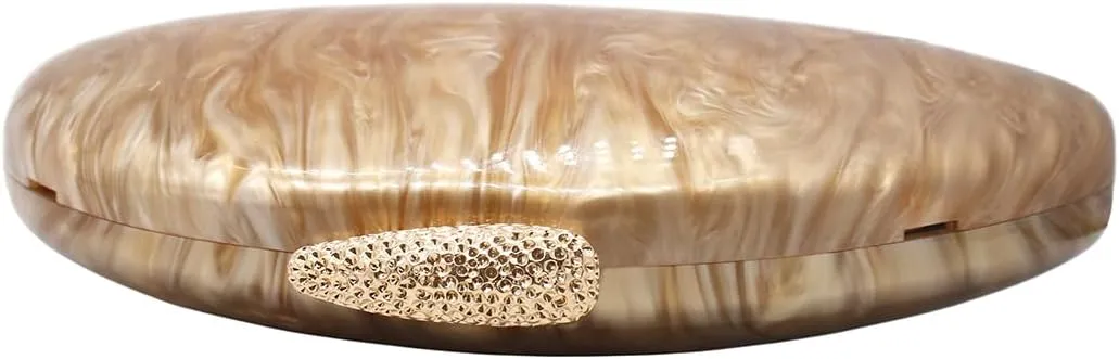 Women Acrylic Evening Clutch Chic Shell Purse Egg Handbag Marble Shoulder Crossbody Bag for Prom Cocktail Party