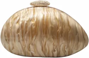 Women Acrylic Evening Clutch Chic Shell Purse Egg Handbag Marble Shoulder Crossbody Bag for Prom Cocktail Party