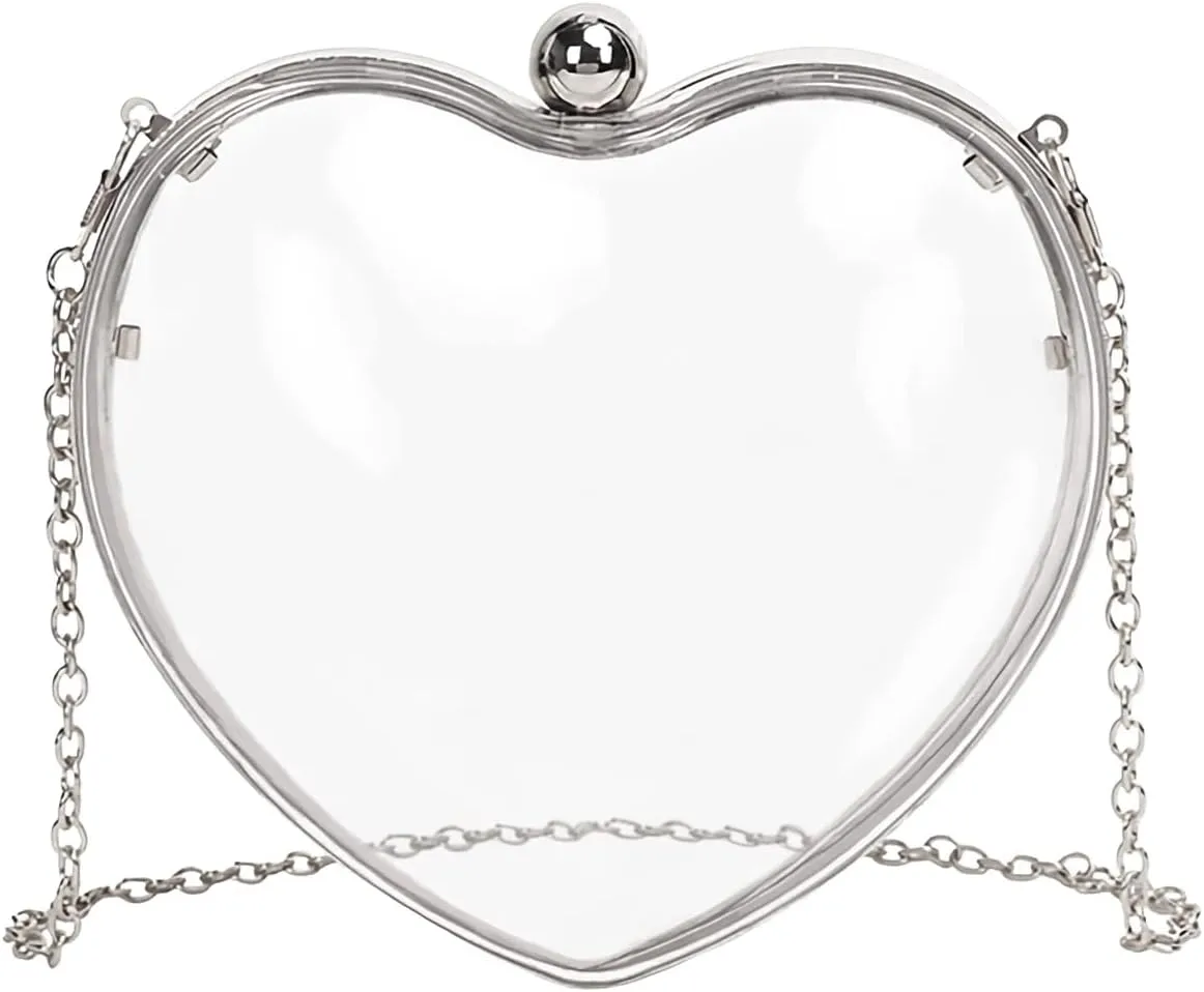 Women Clear Acrylic Clutch Bag Mini Heart Handbag Evening Pouch with Detechable Chain