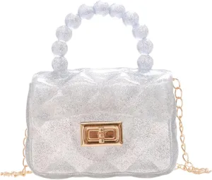 Women Girls Mini Jelly Purse Small Candy Color Jelly Crossbody Bag Cute Princess Shoulder Bag with Pearls Top Handle