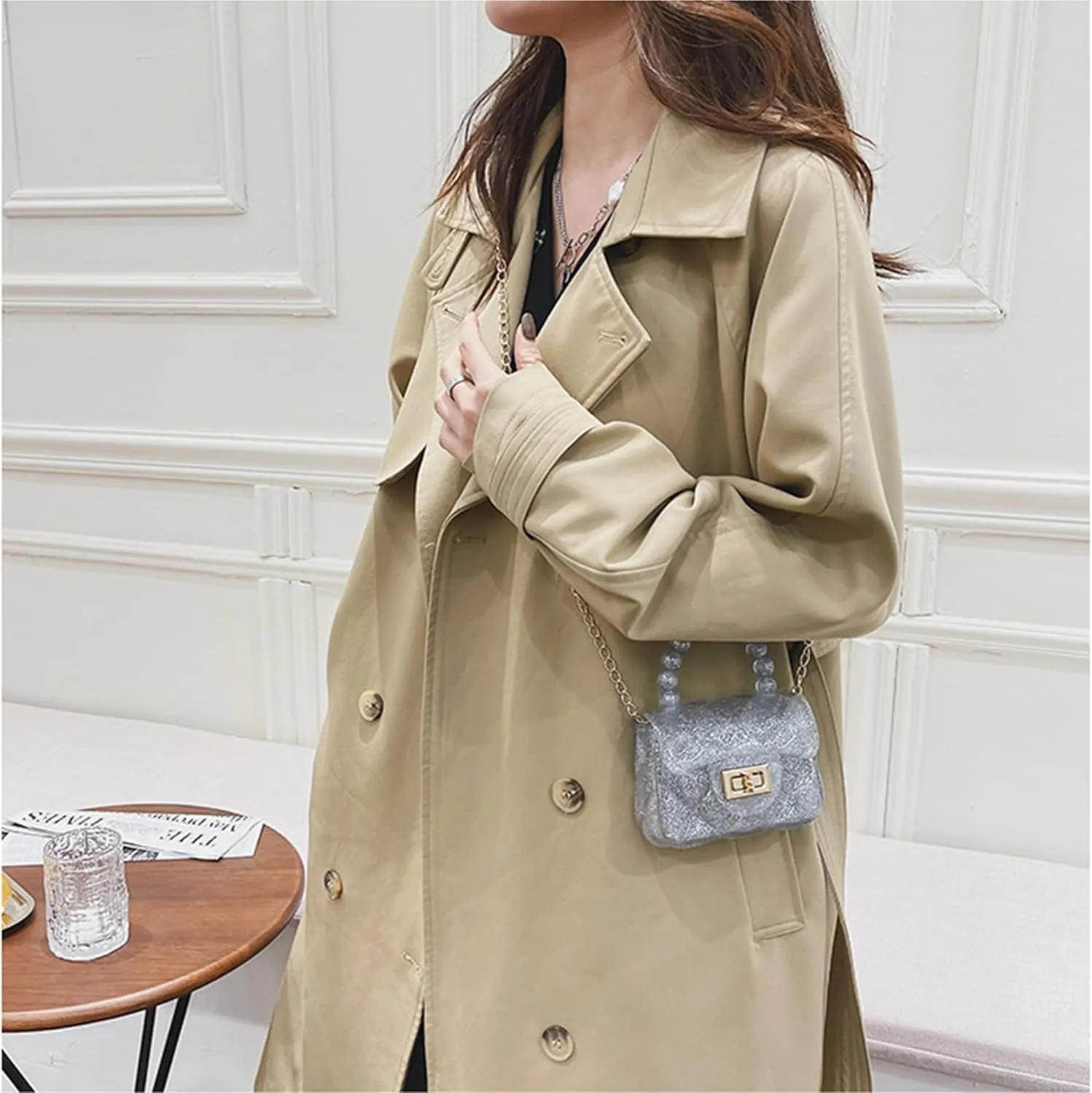 Women Girls Mini Jelly Purse Small Candy Color Jelly Crossbody Bag Cute Princess Shoulder Bag with Pearls Top Handle