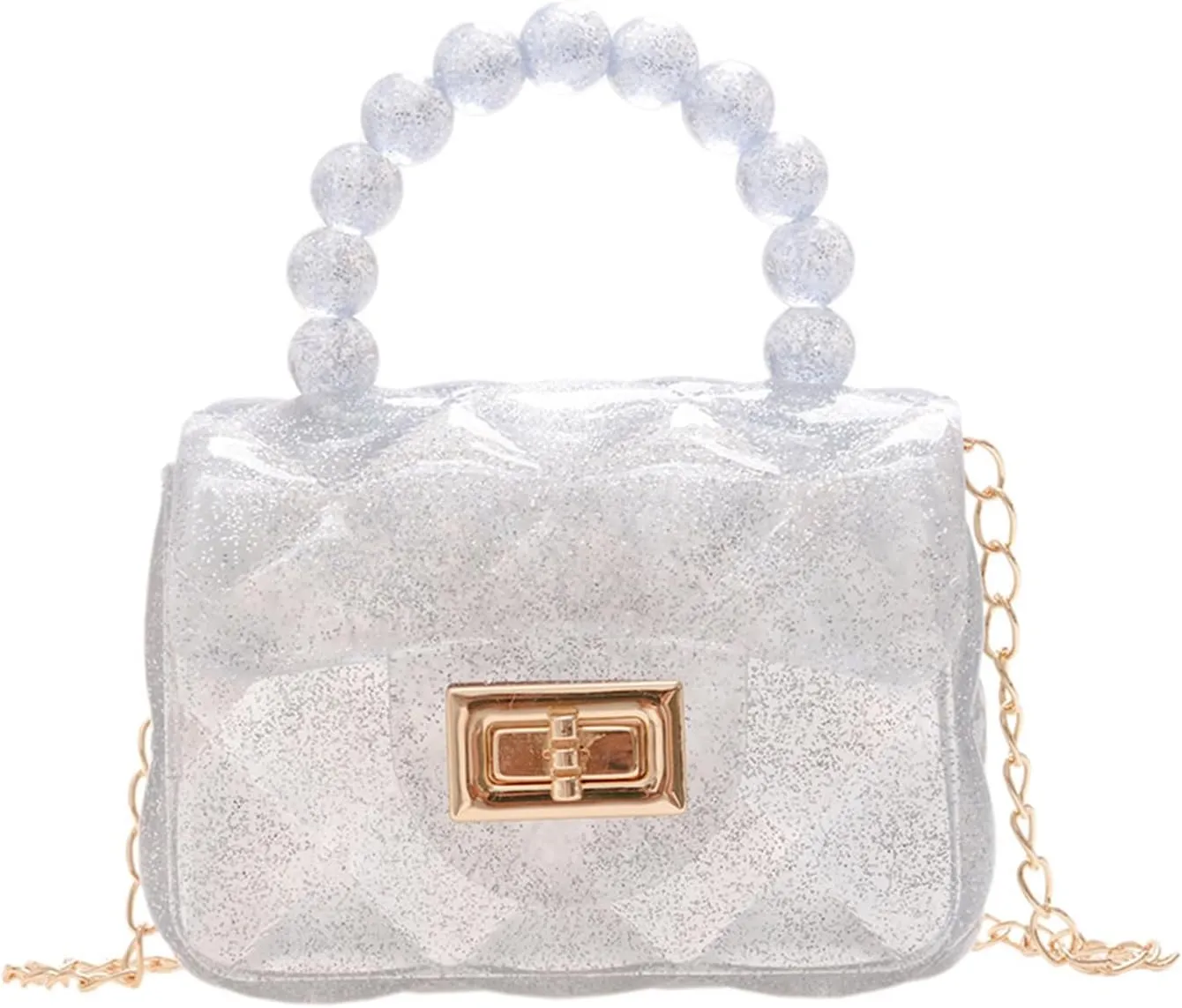 Women Girls Mini Jelly Purse Small Candy Color Jelly Crossbody Bag Cute Princess Shoulder Bag with Pearls Top Handle