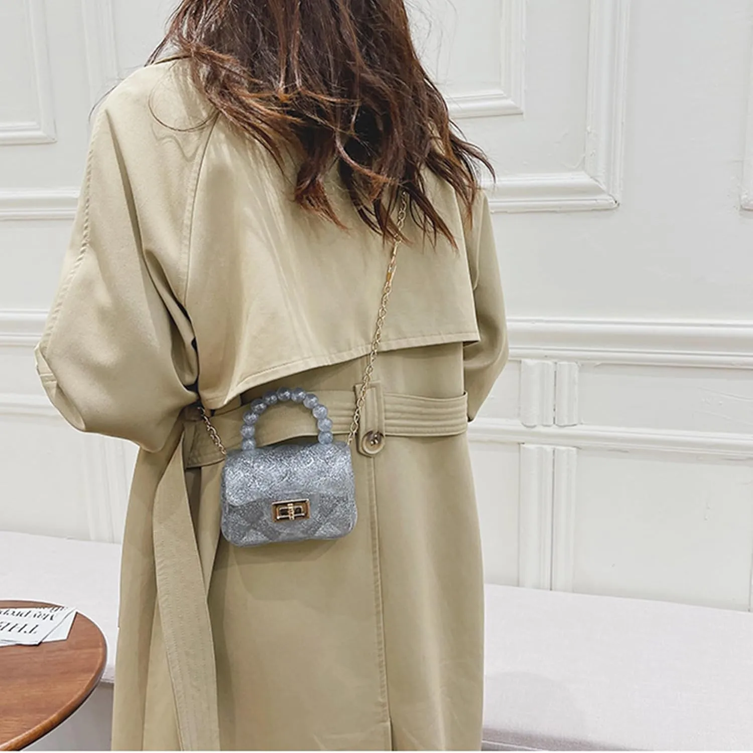 Women Girls Mini Jelly Purse Small Candy Color Jelly Crossbody Bag Cute Princess Shoulder Bag with Pearls Top Handle