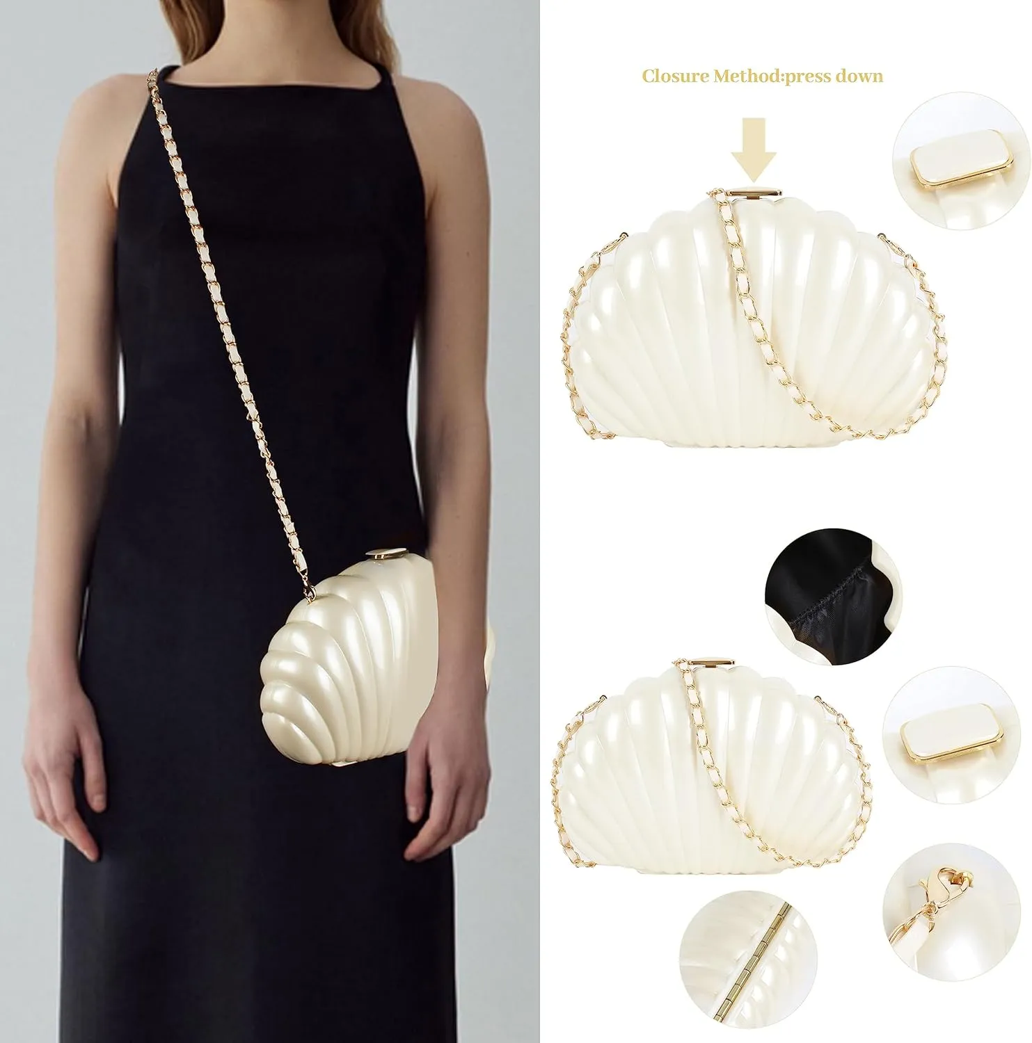 Women Mini Seashell Evening Clutch Handbag Chain Strap Cross-body Bag