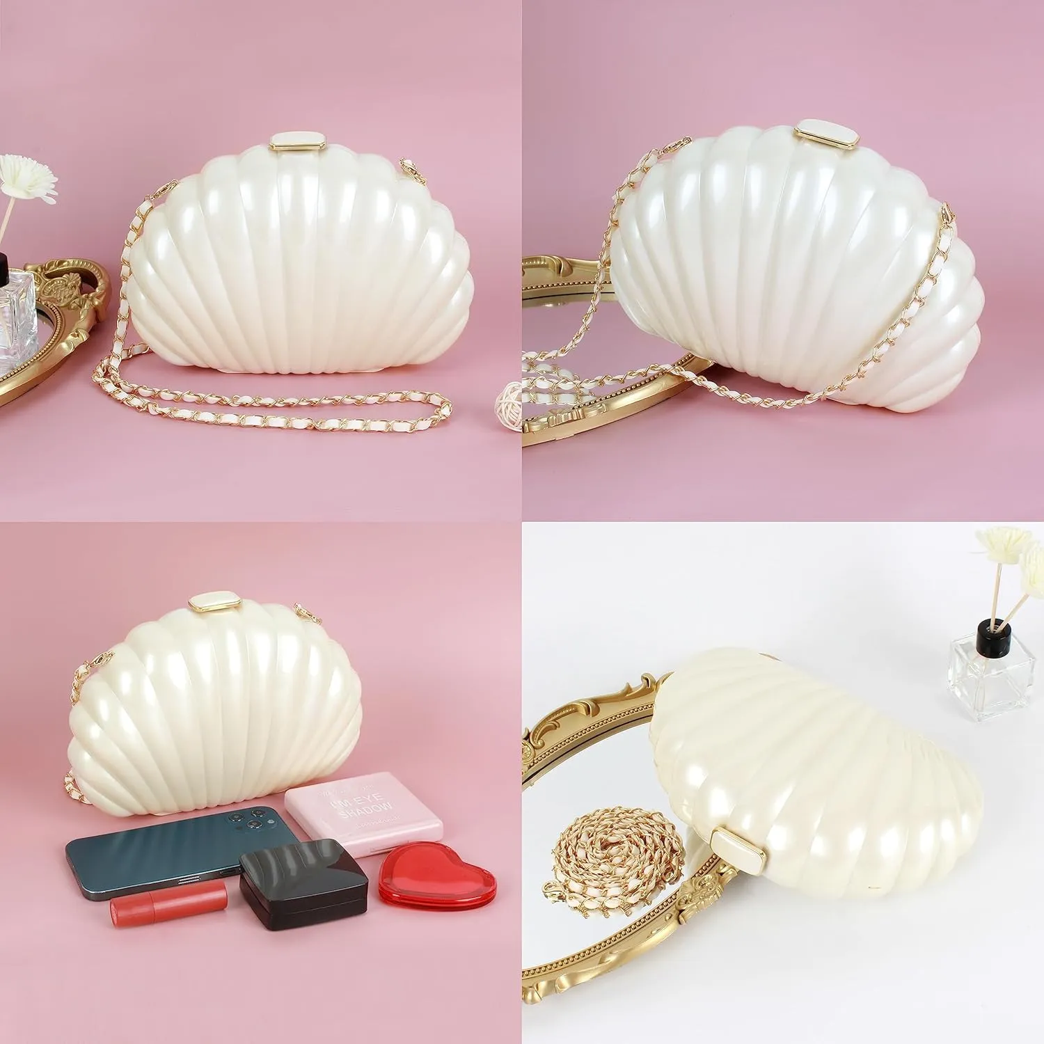 Women Mini Seashell Evening Clutch Handbag Chain Strap Cross-body Bag