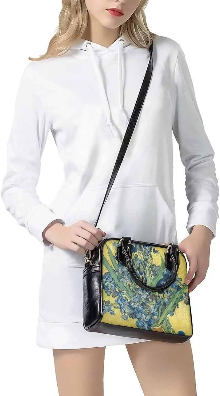 Women Saddle Shoulder Bag Oil Painting Printed Tote Saddle Purses PU Leather Shoulder Bags with Strap