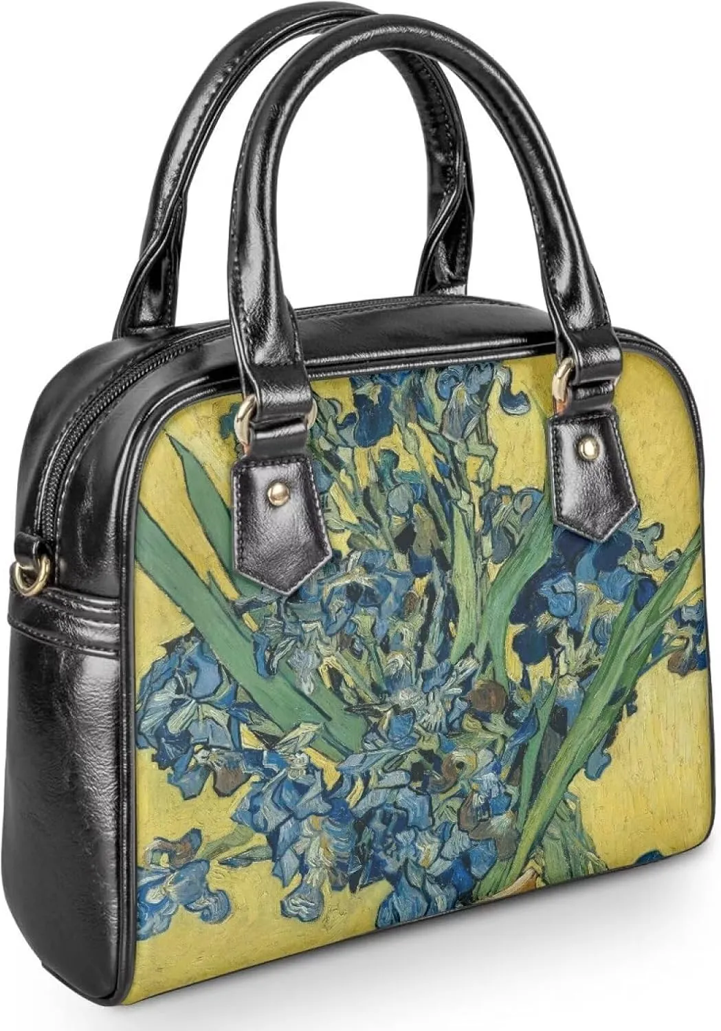 Women Saddle Shoulder Bag Oil Painting Printed Tote Saddle Purses PU Leather Shoulder Bags with Strap