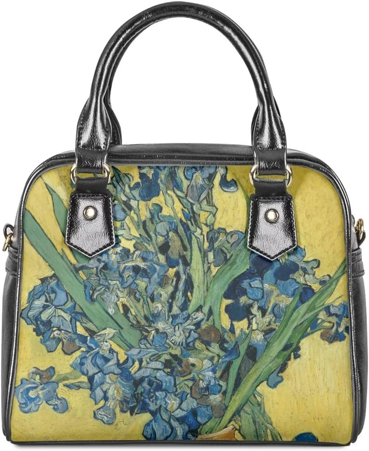 Women Saddle Shoulder Bag Oil Painting Printed Tote Saddle Purses PU Leather Shoulder Bags with Strap