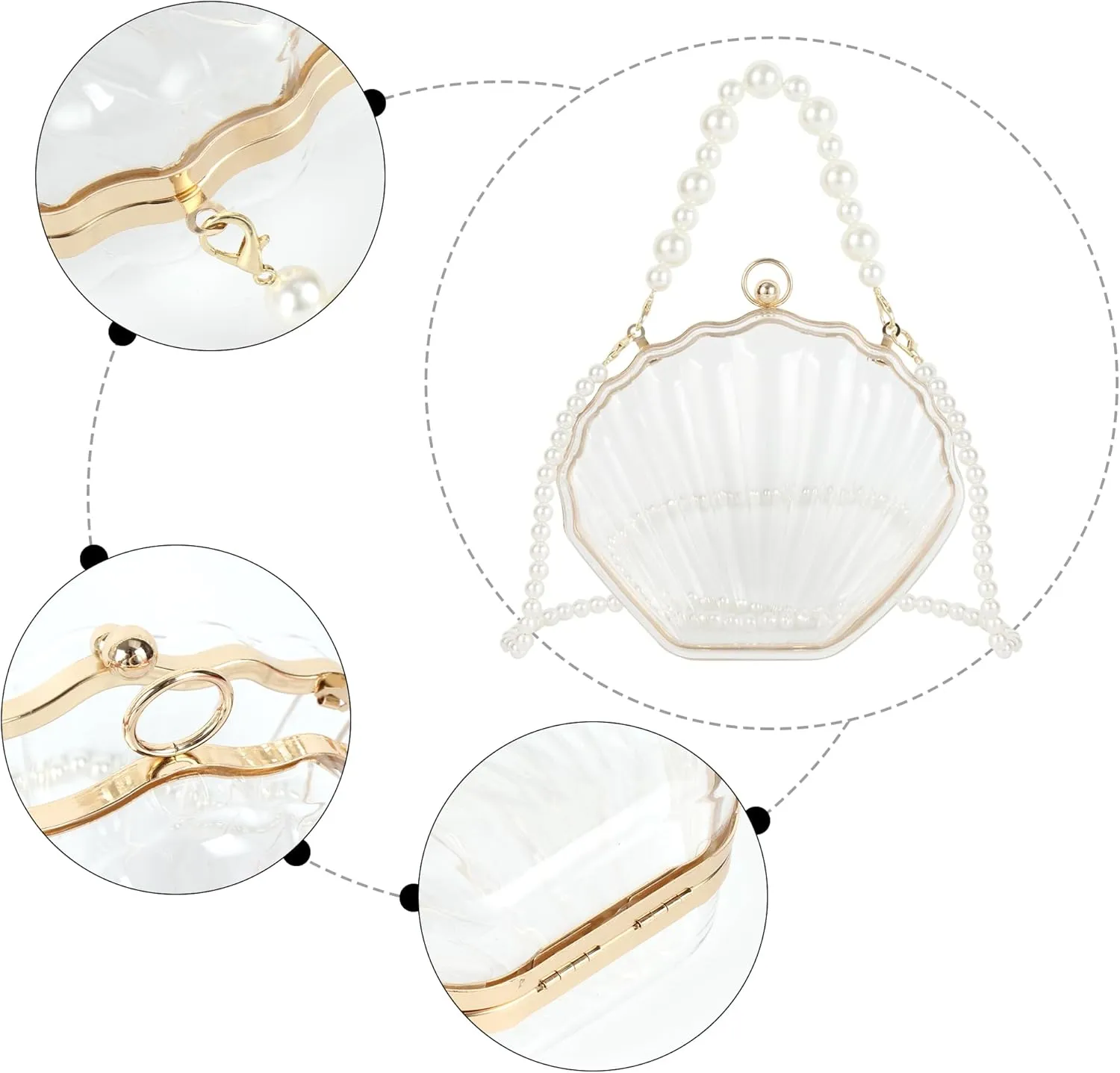 Women Seashell Evening Bag Purse Mermaid Chain Strap Clutch Handbag Shoulder Bag