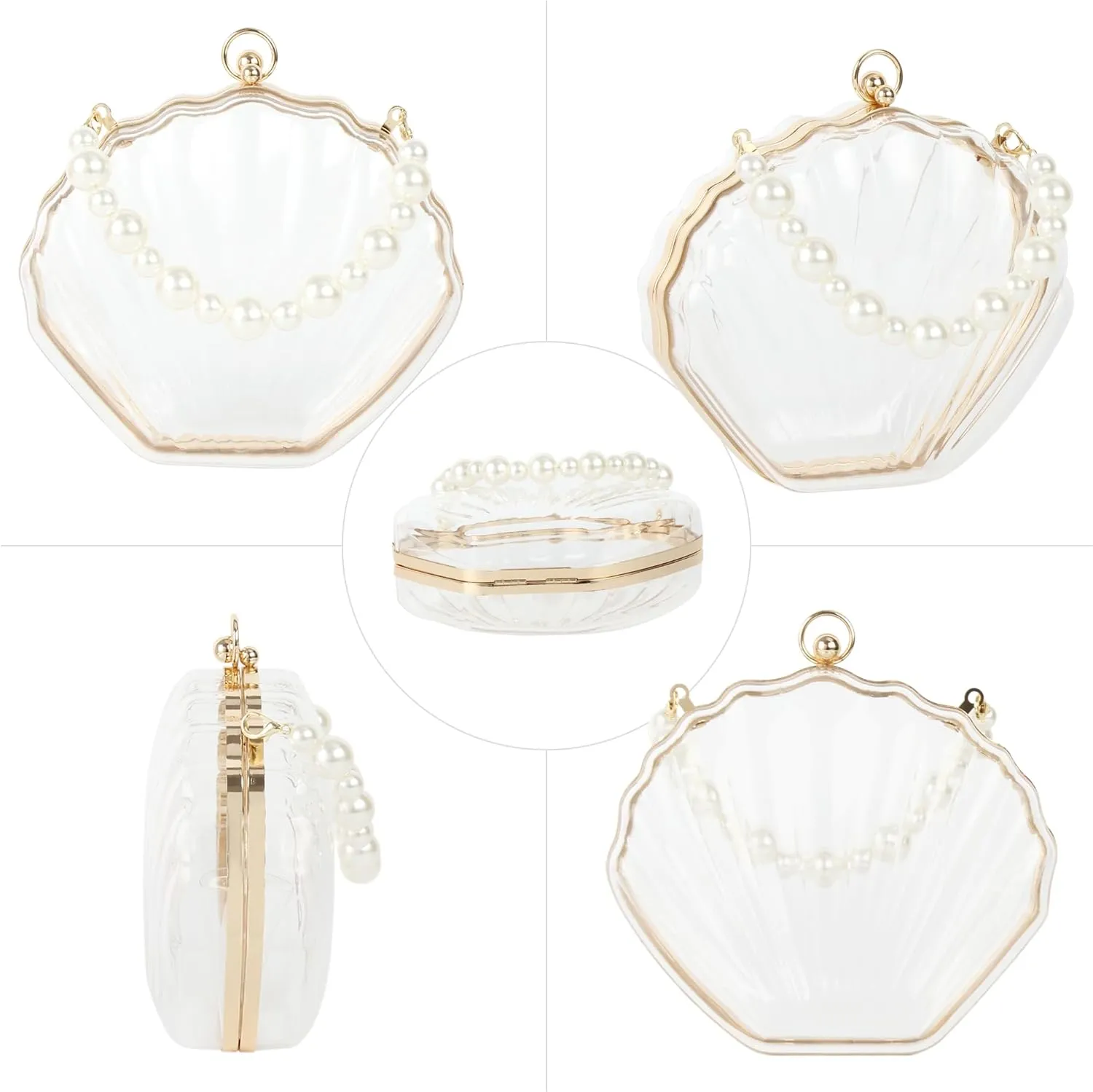 Women Seashell Evening Bag Purse Mermaid Chain Strap Clutch Handbag Shoulder Bag