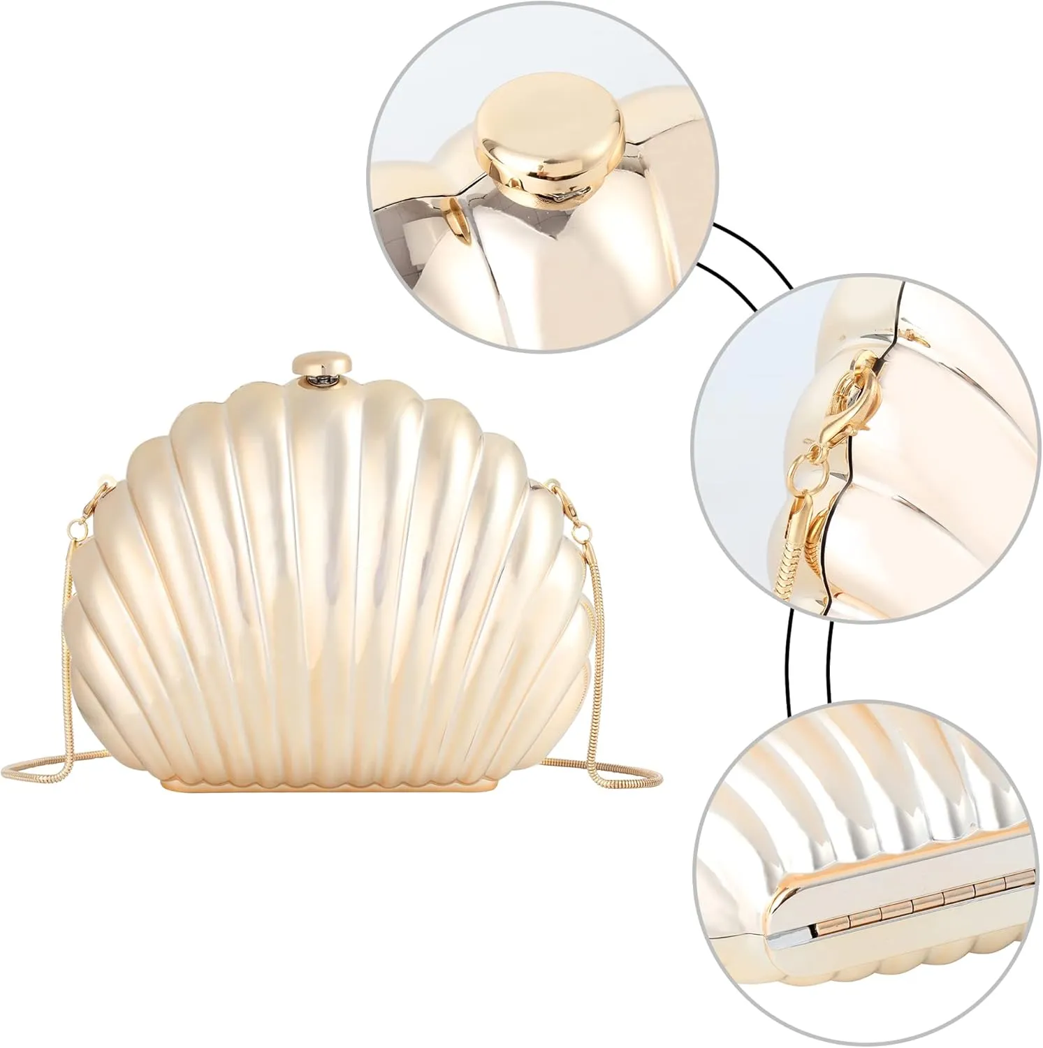 Women Seashell Evening Bag Purse Mermaid Chain Strap Clutch Handbag Shoulder Bag