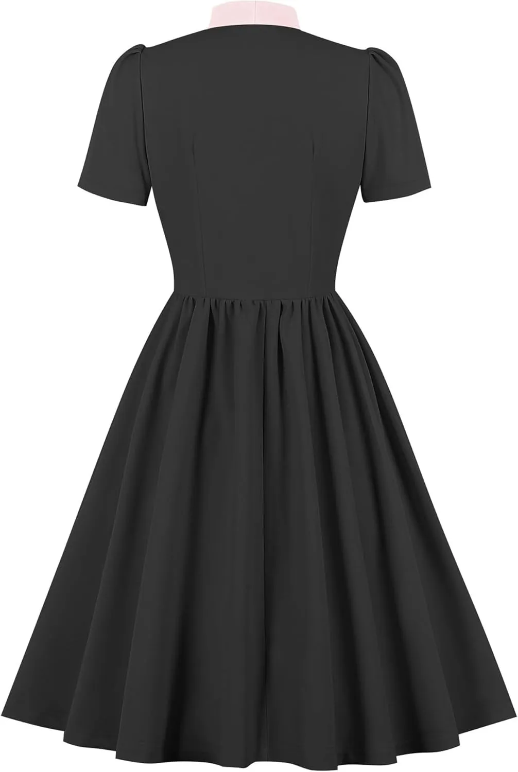 Women Short Sleeve 1950s Retro Vintage Cocktail Swing Dresses Buttons Bow Tie Neck 1940s 1960s Dress 50s Office Work Dress