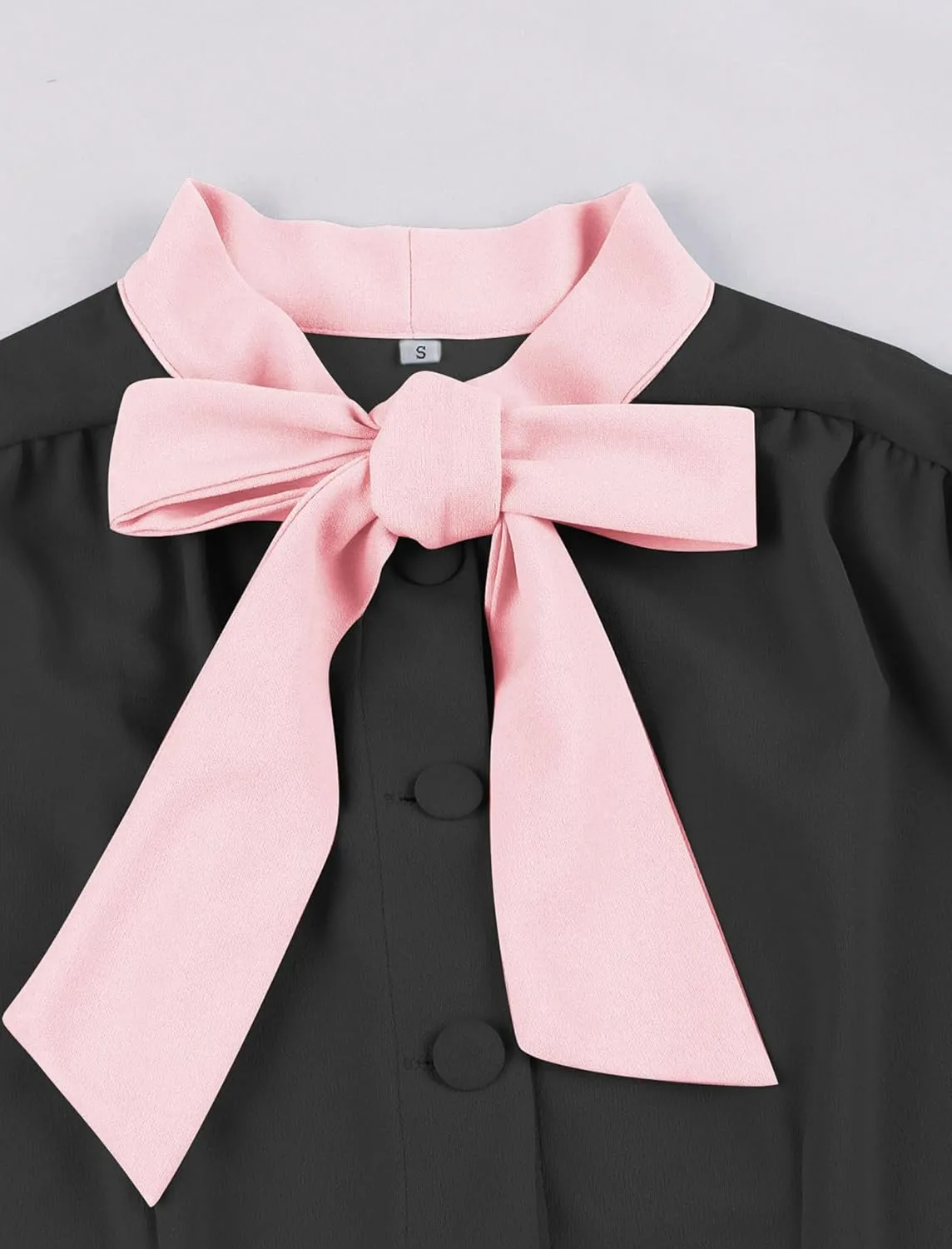 Women Short Sleeve 1950s Retro Vintage Cocktail Swing Dresses Buttons Bow Tie Neck 1940s 1960s Dress 50s Office Work Dress