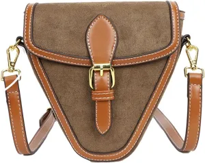 Women Shoulder Bag, Vintage Large Capacity PU Leather Triangle Purse Button Closure Crossbody Bag