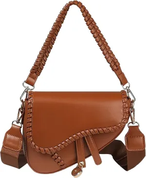 Women Small Saddle Shoulder Bag,Trendy Crossbody Bag Clutch Purse,PU Leather Satchel Bags Handbag